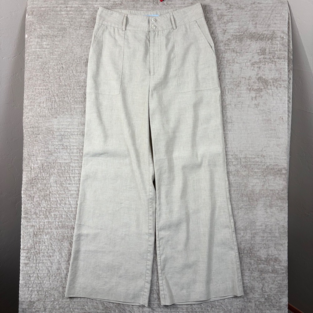Antonio Melani Linen Blend Wide Leg Pants Beige High Rise Trousers Womens 10